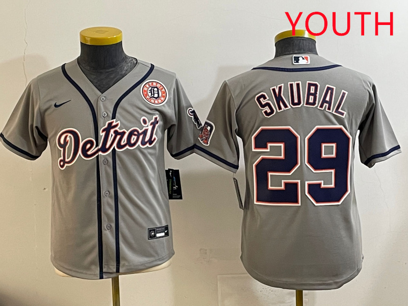 Youth 2025 Detroit Tigers #29 Skubal grey Nike MLB jersey style 9->youth mlb jersey->Youth Jersey